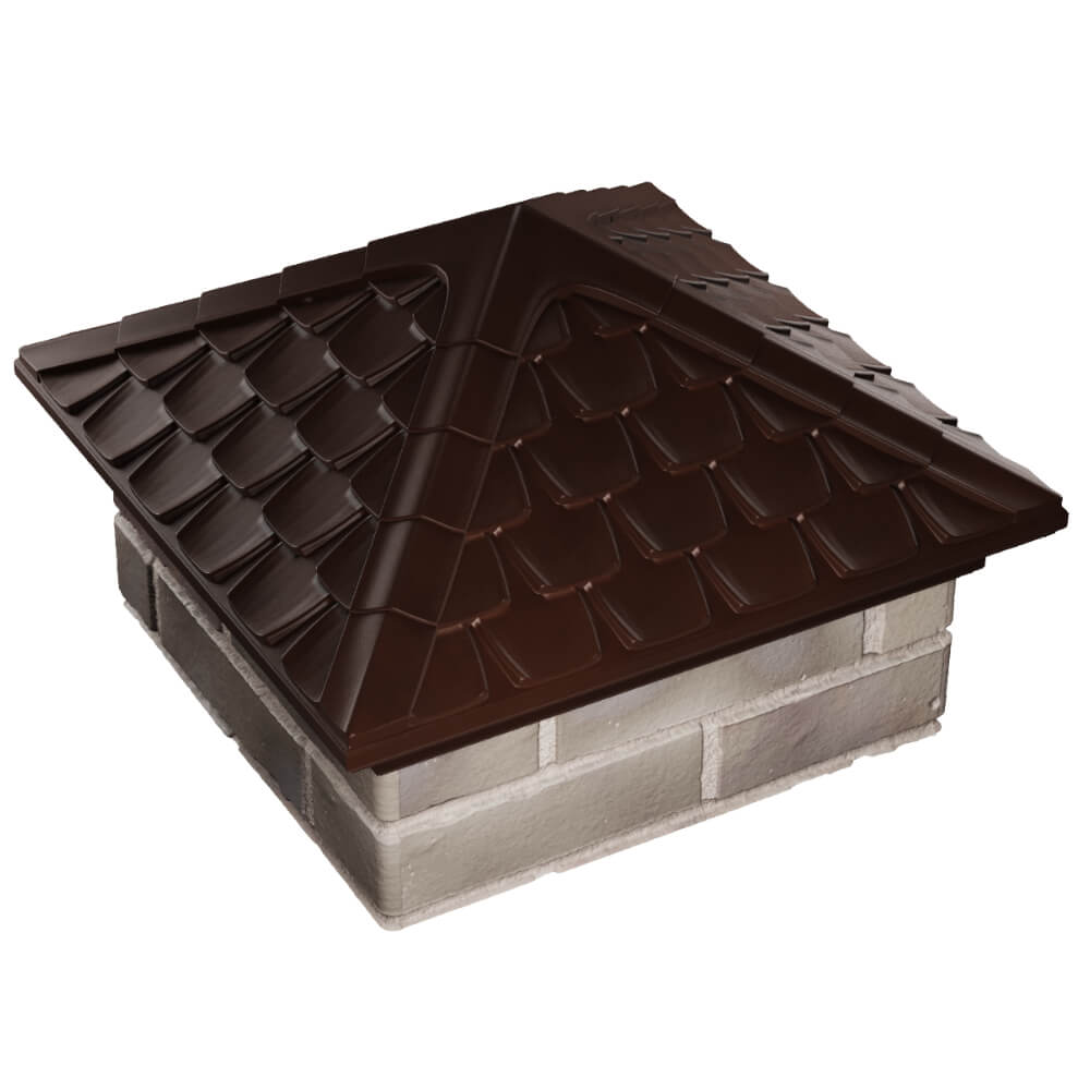 Колпак Zking Эльбрус Коричневый на столб 1.5х1.5 кирпича (385х385мм) в Смоленске фото