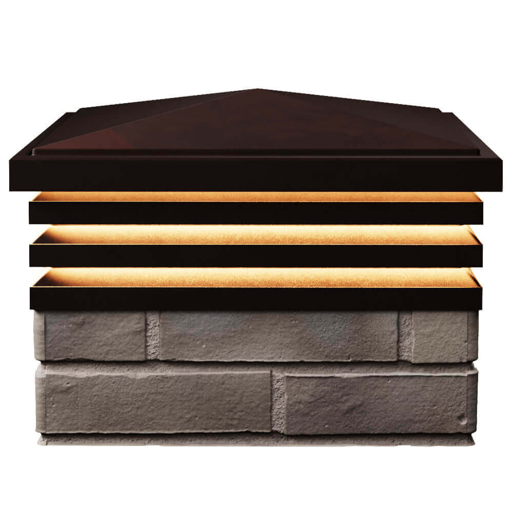 Колпак Zking Бона ХайТек Коричневый на столб 1.5х1.5 кирпича (385х385мм) с подсветкой в Смоленске фото